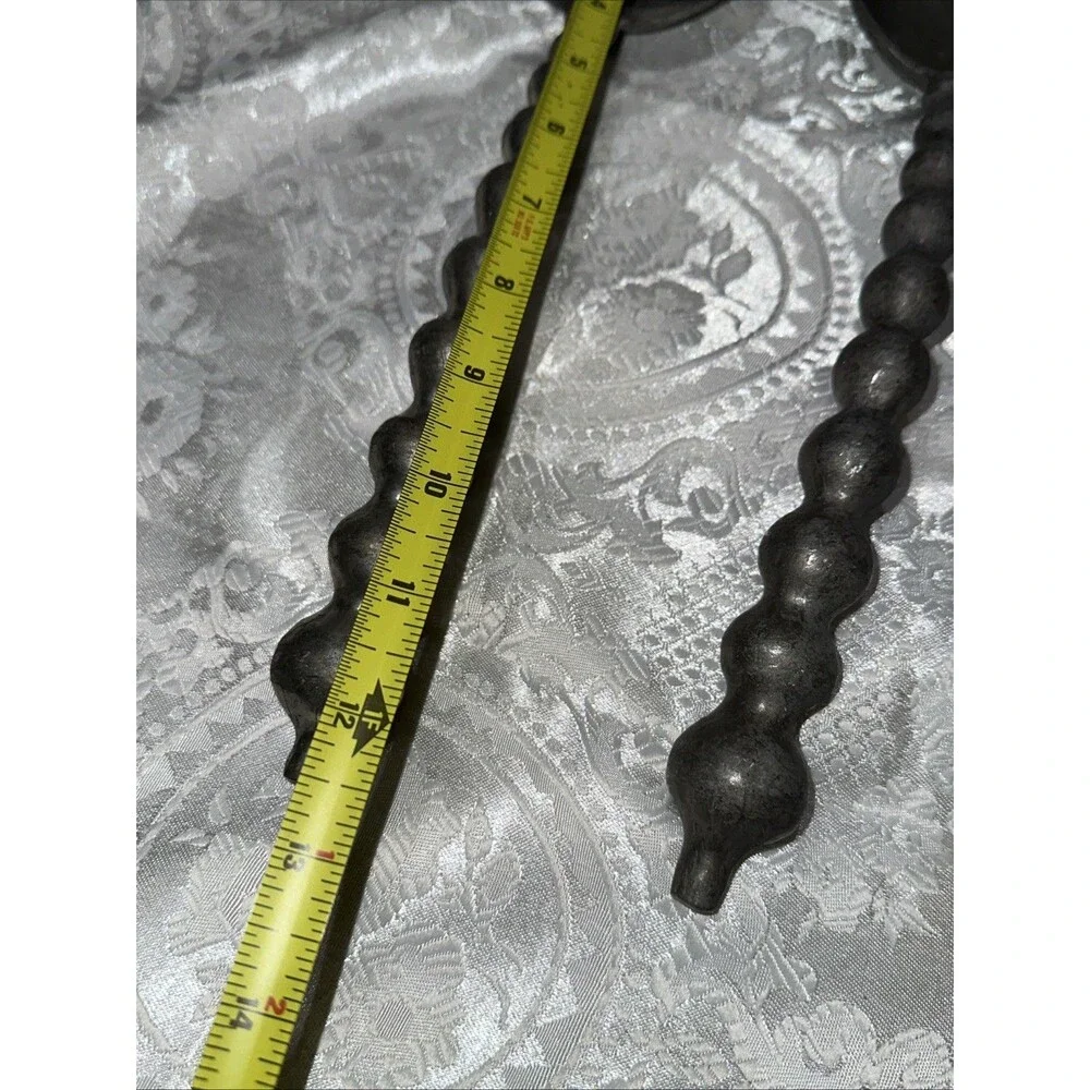 Pewter Metal Silver Tone Salad Servers Silverware Bubble Bead Curved Handles